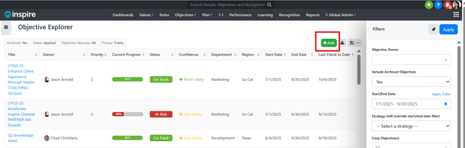 Add view screenshot_Objective Explorer