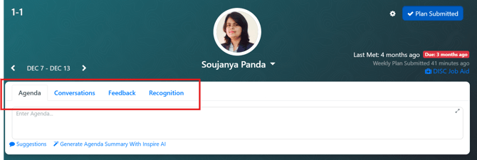 Agenda conversation feedback recognition