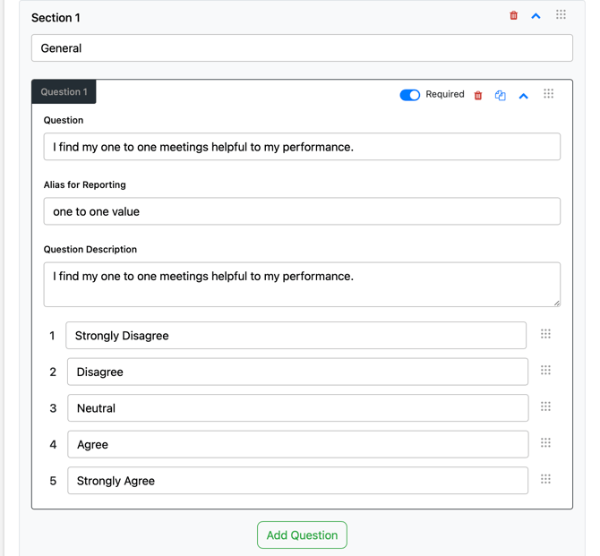 Section and Question Creation